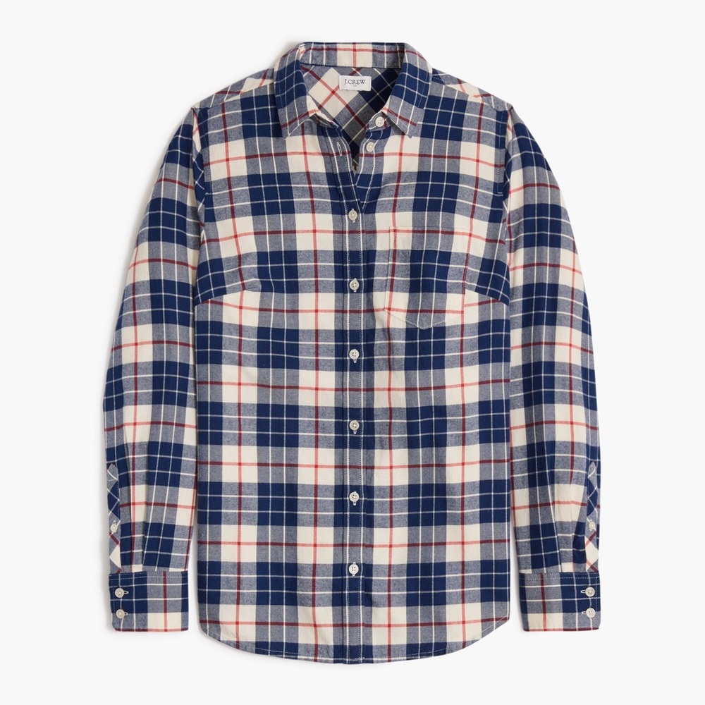 J. Crew Factory Navy, White & Red Plaid Button-Down Flannel Shirt